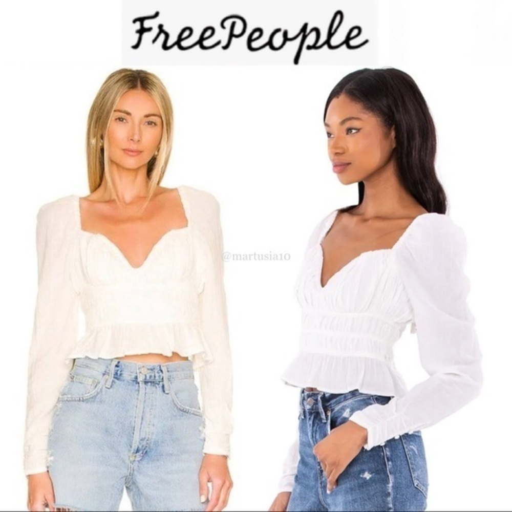 FREE PEOPLE Chloe Smocked Tie Neck Cotton Top S NWT 98$